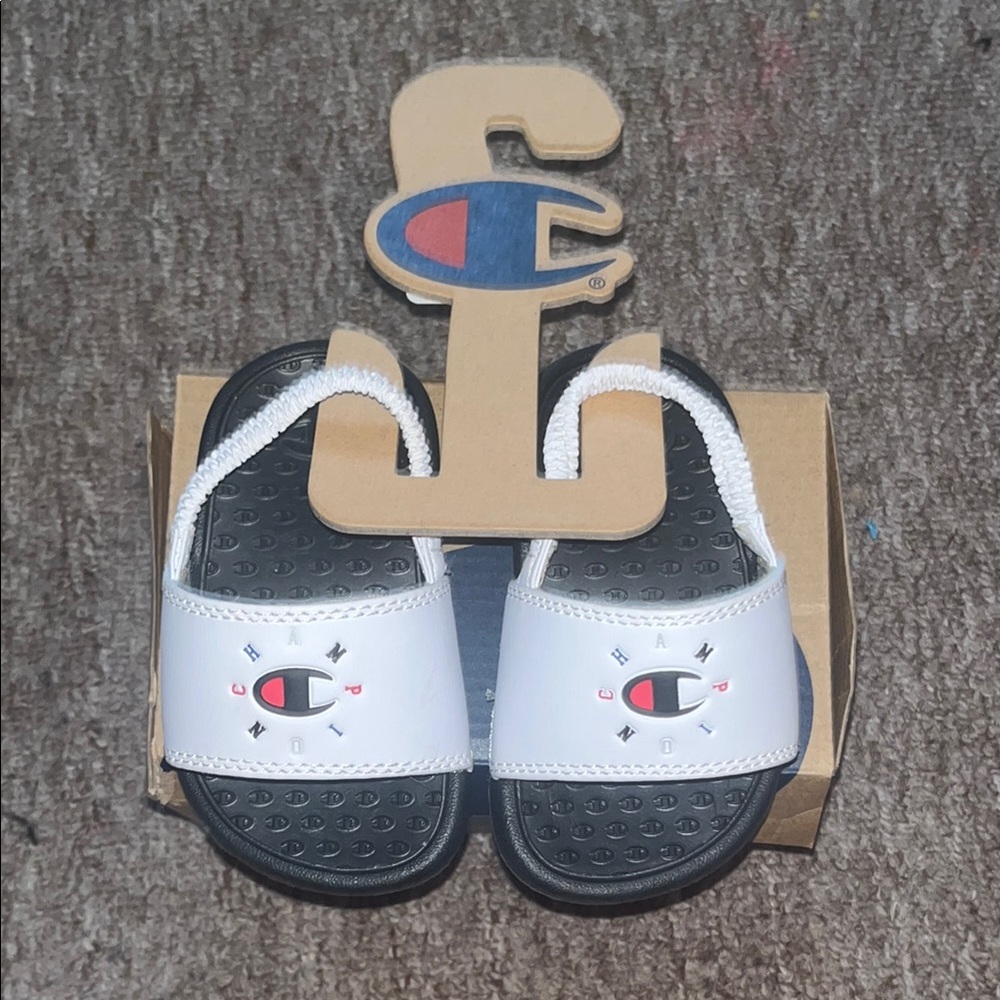 Champion Black and White Sporty Slip-On Sandals